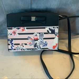 Nine West pink black navy floral stripe small crossbody purse bag
